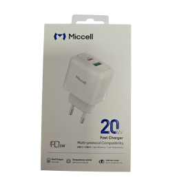 CARGADOR MICCELL RAPIDO USB-C PD 20W + USB 3.0 T12